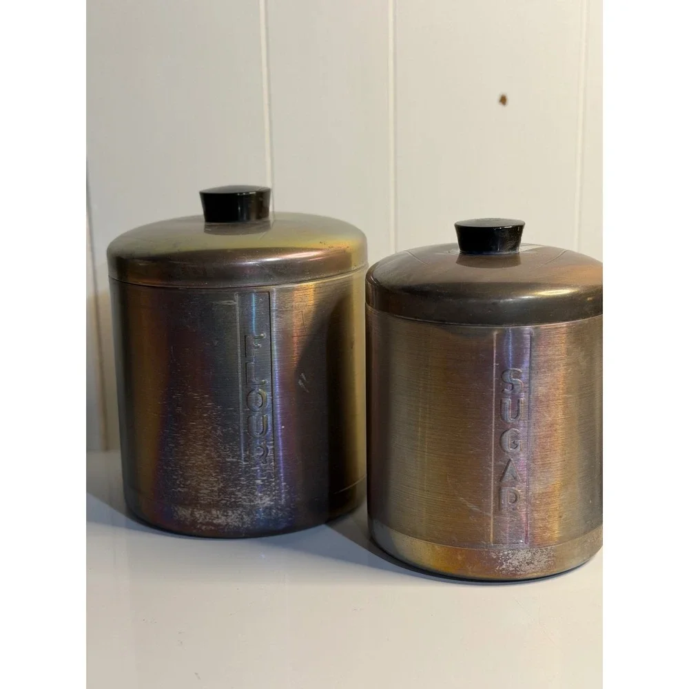 VTG 1950s Mid Century Modern Aluminum Brushed Spun Ware Canister Kitchen Set 4pc